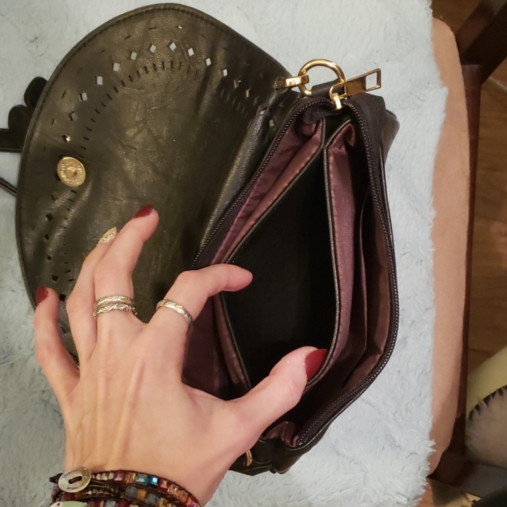 Faux Black Leather mini cross body bag. - Picture 4 of 8